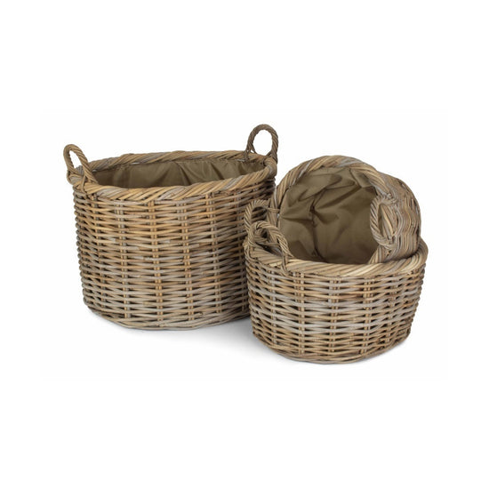 Oval Rattan Log Basket With Cordura Lining
