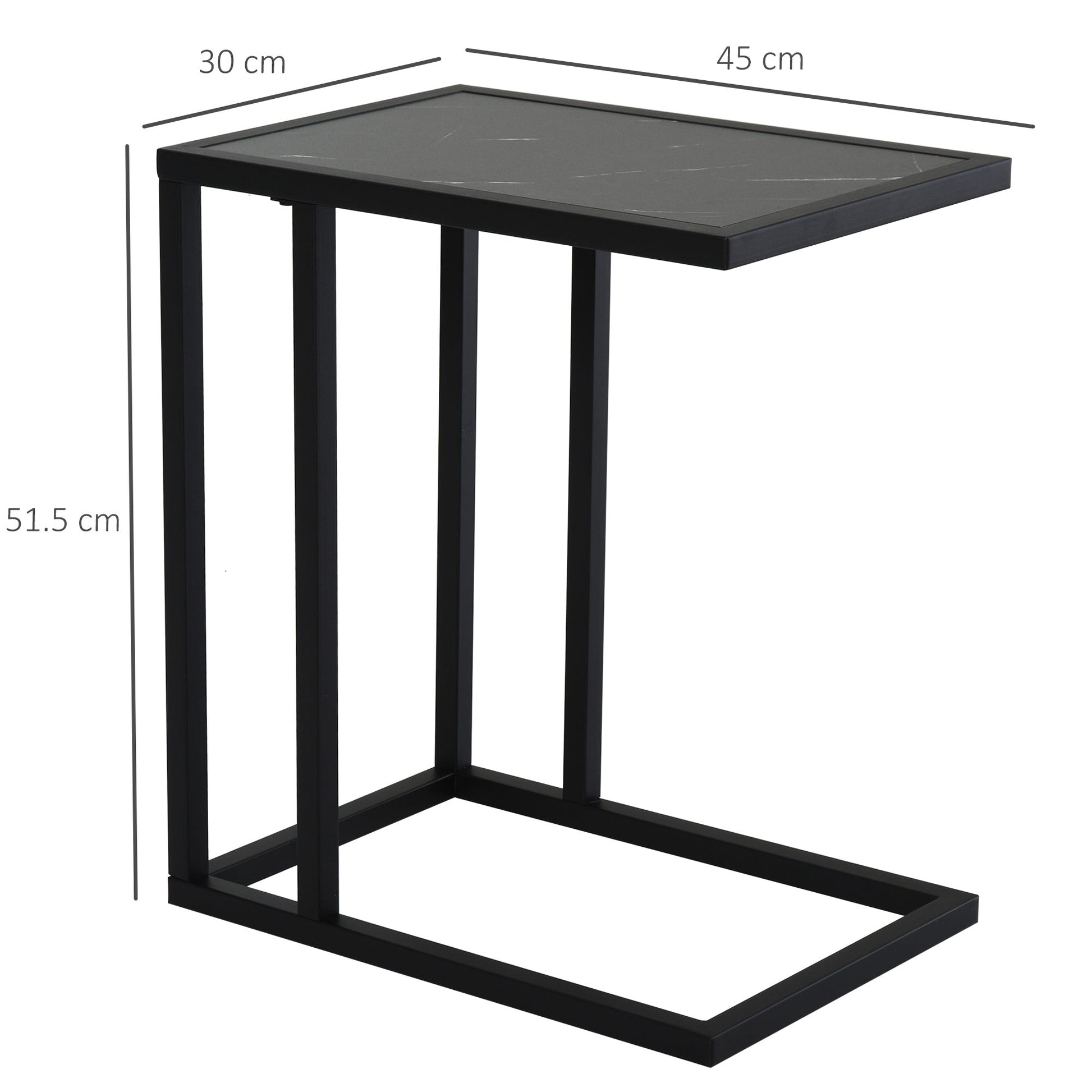 C Shape Side Table Marble-Effect Top w/ Metal Frame Space-Saving Home Furniture Bedroom Living Room Office Corner Desk Black White-2
