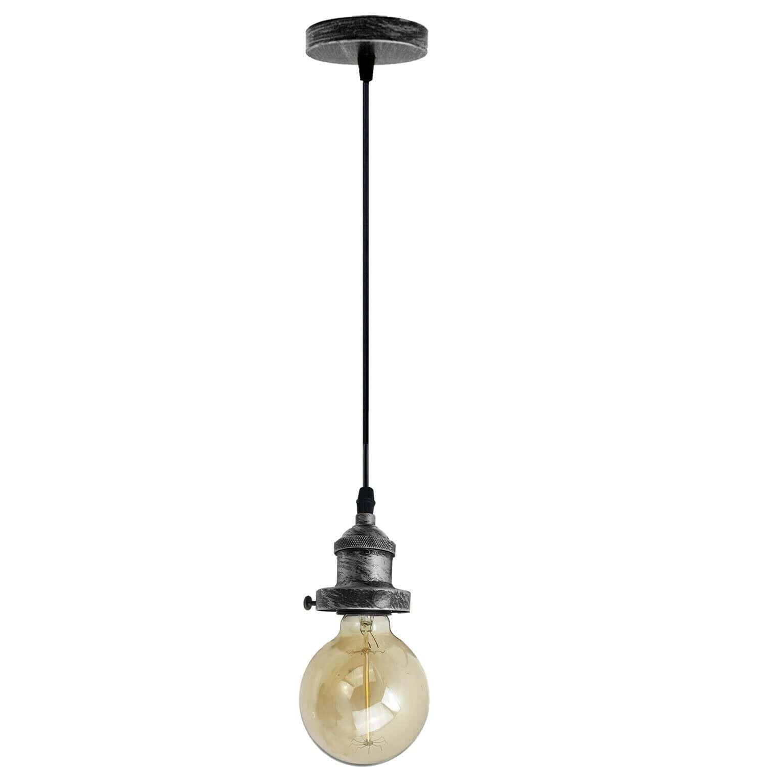 E27 Ceiling Rose Light Fitting Vintage Industrial Pendant Lamp Bulb Holder Light - Brushed Silver~2207-0