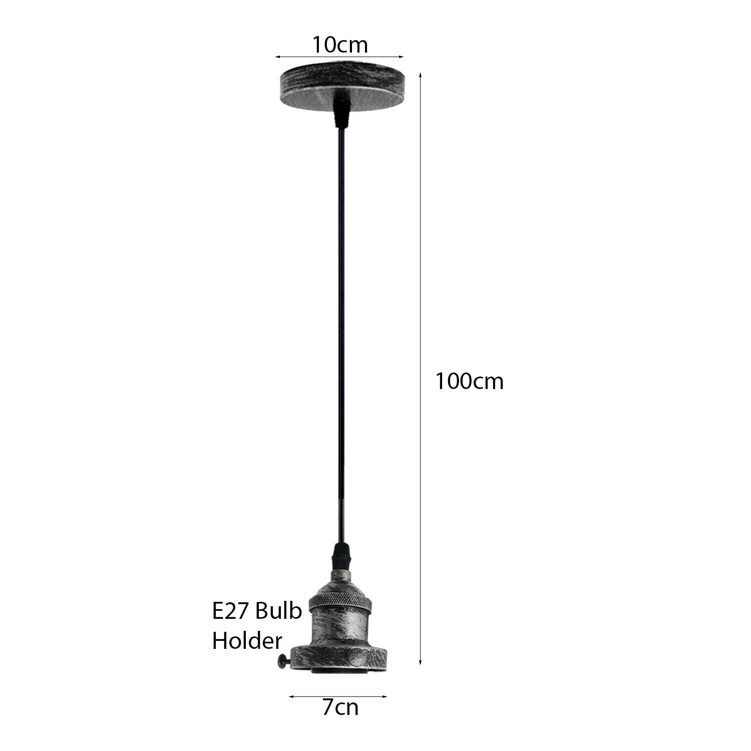 E27 Ceiling Rose Light Fitting Vintage Industrial Pendant Lamp Bulb Holder Light - Brushed Silver~2207-1