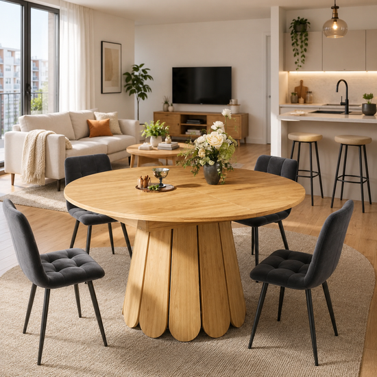 Extendable Round to Oval Dining Table – Natural