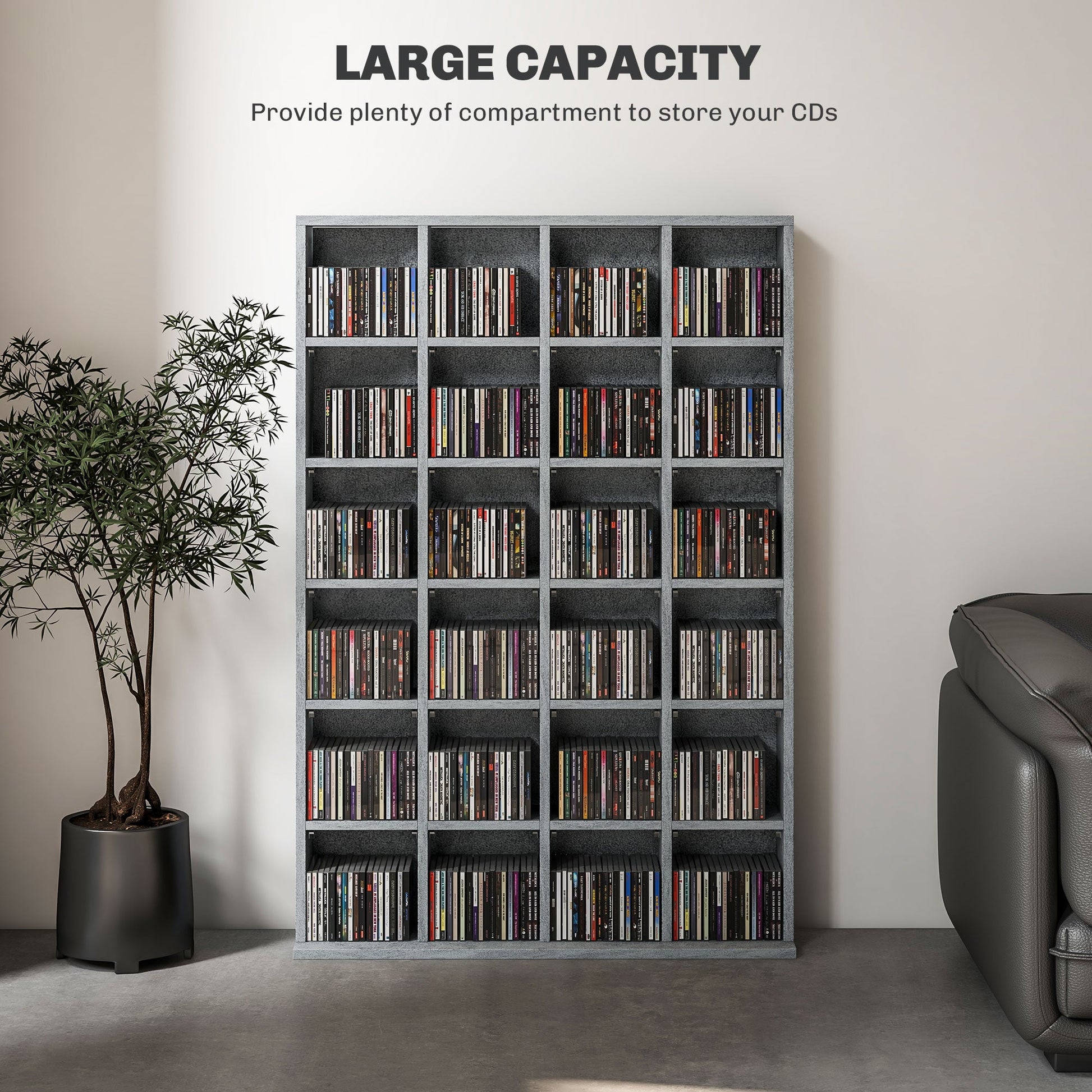 CD Storage Unit with Adjustable Shelves, 89 x 130.5 cm, Cement Grey-3