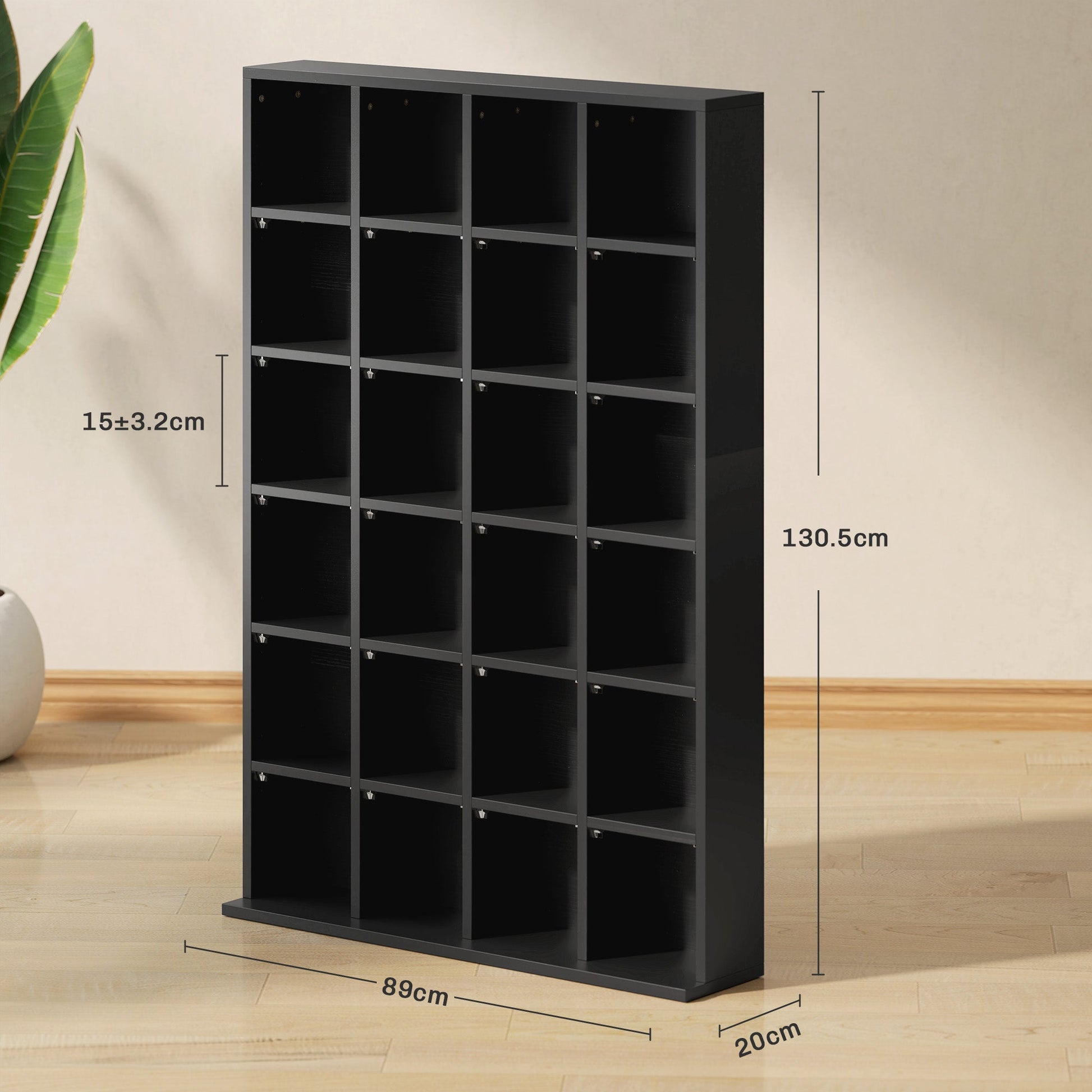 CD Storage Unit with Adjustable Shelves, 89 x 130.5 cm, Black-2
