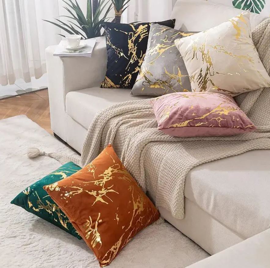 Gold Marble Velvet Cushion Cover