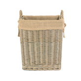 Small Rectangular Hessian Lined Wicker Log Basket-1
