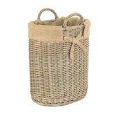Small Oval Hessian Lined Wicker Log Basket-0