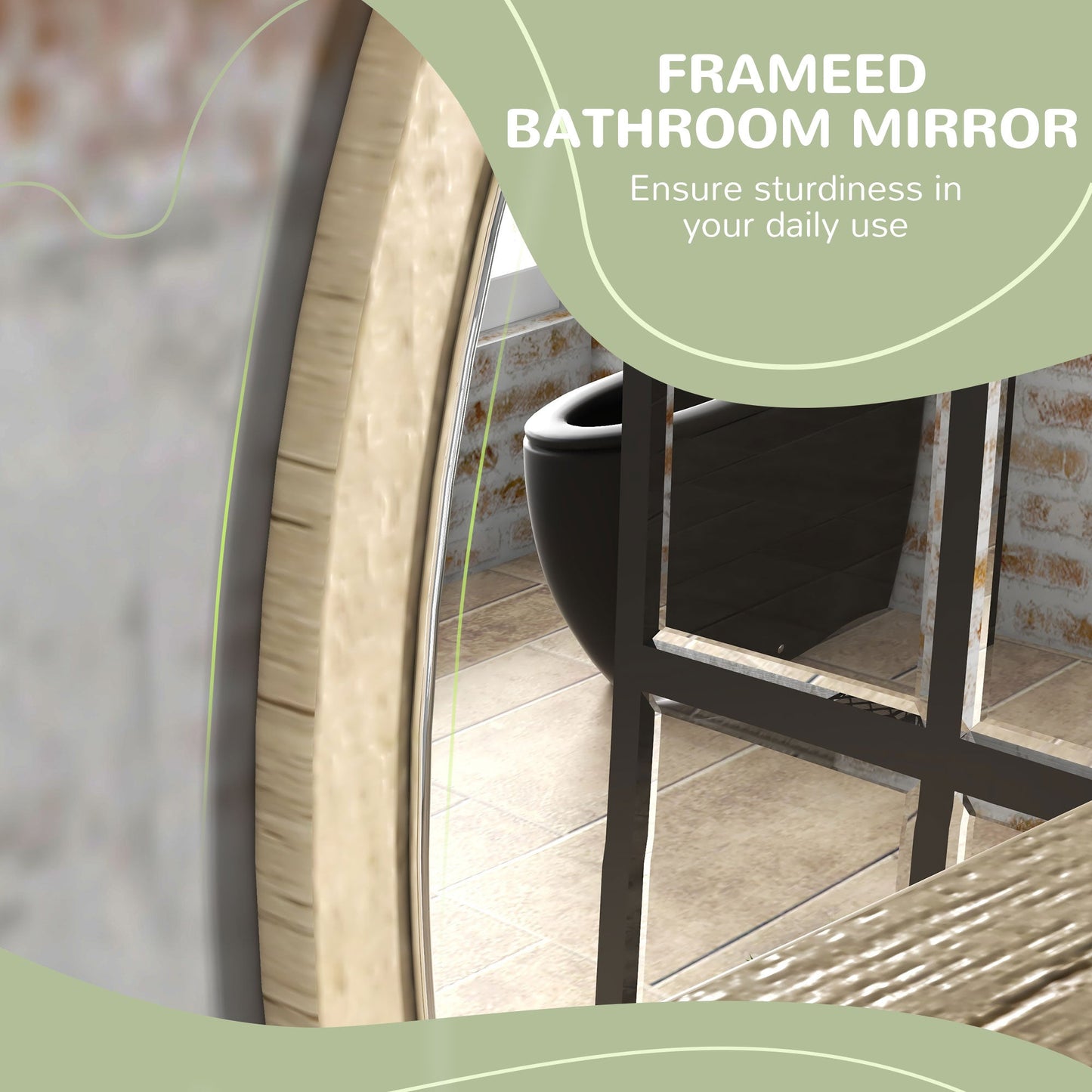 Round Wall Mounted Bathroom Mirror with Shelf for Easy Makeup - Natural Wood Effect-4