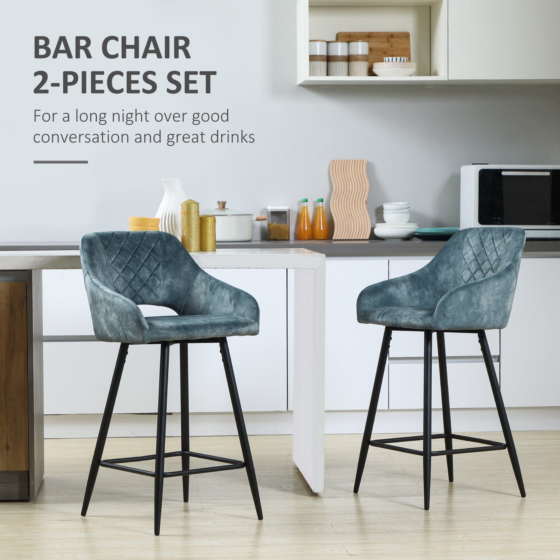 Elegant Velvet Bar Stools Set of 2 for Comfort and Style - Blue-2