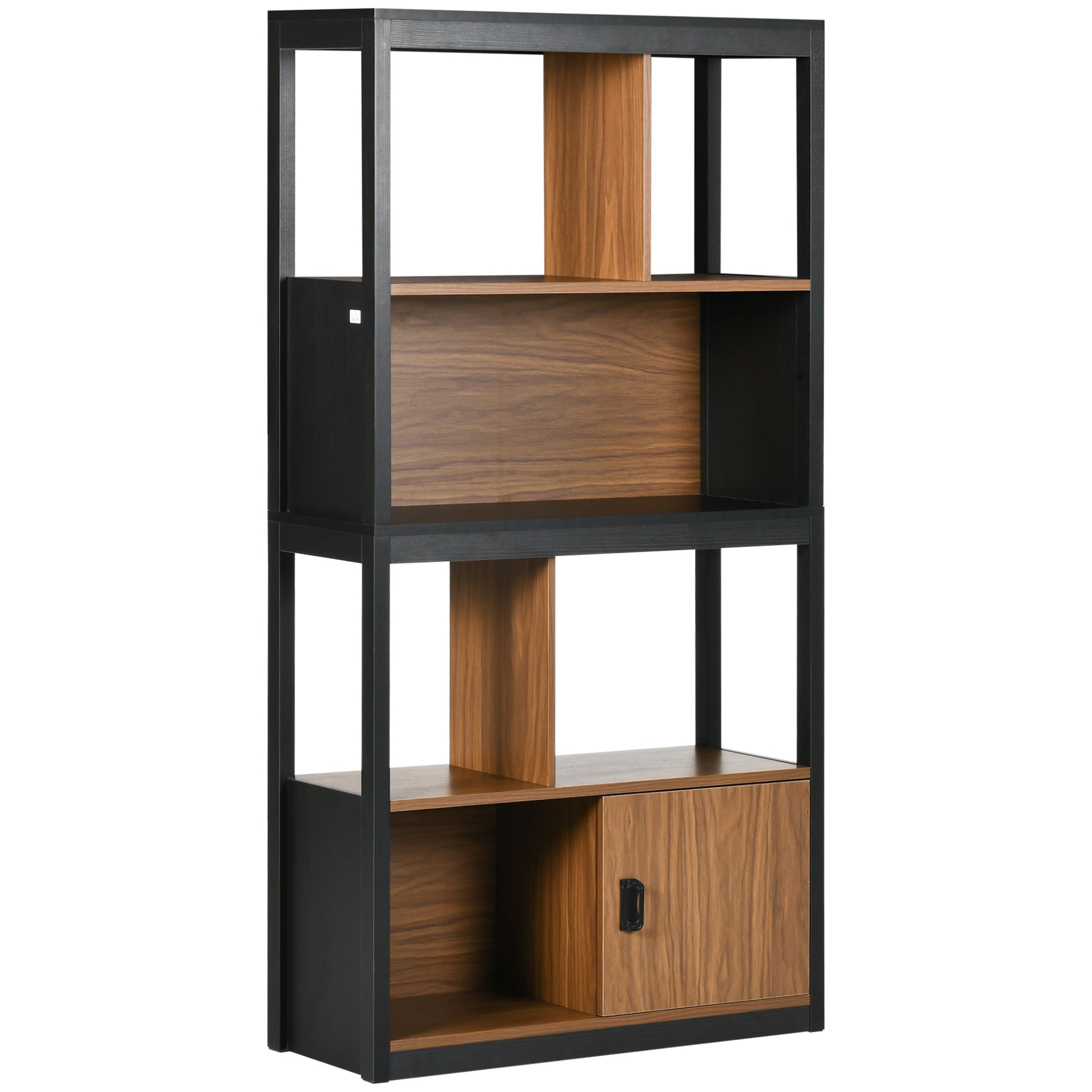 Modern 4-Tier Bookshelf, Freestanding Bookcase with Storage Shelving and Closed Cabinet, for Living Room Home Office Study, Walnut Brown-0