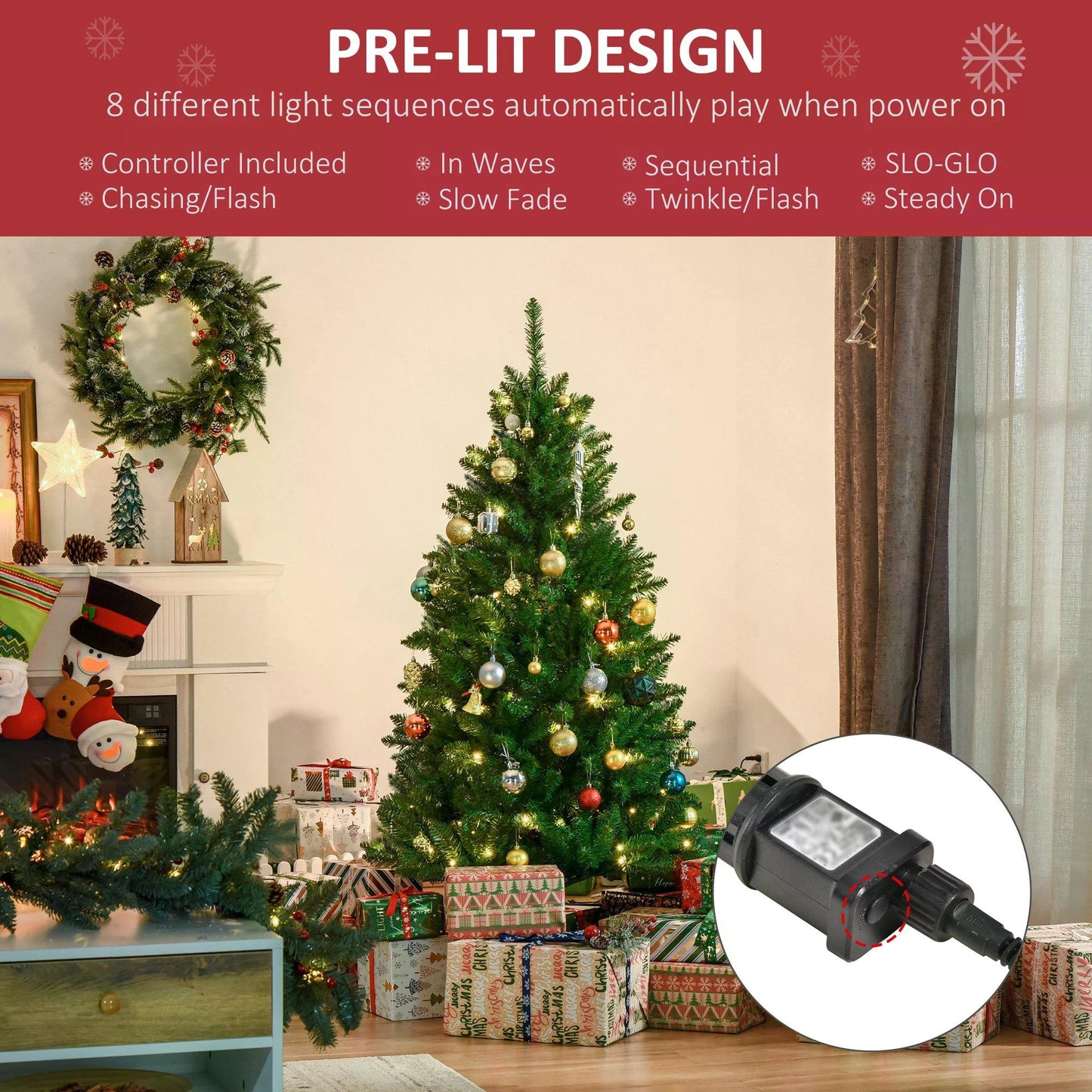 5ft Prelit Christmas Tree Artificial Tree Warm White LED Light Holiday Home Xmas Decoration, Green-4