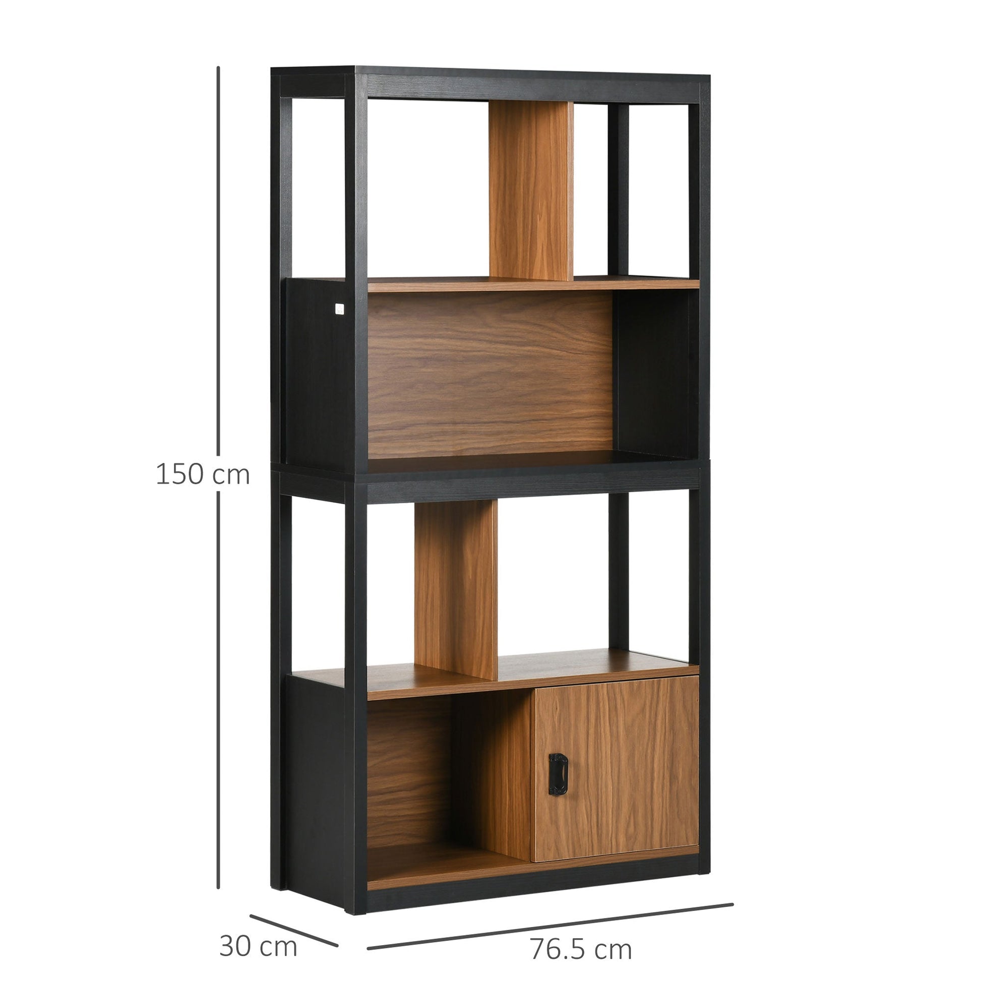 Modern 4-Tier Bookshelf, Freestanding Bookcase with Storage Shelving and Closed Cabinet, for Living Room Home Office Study, Walnut Brown-2