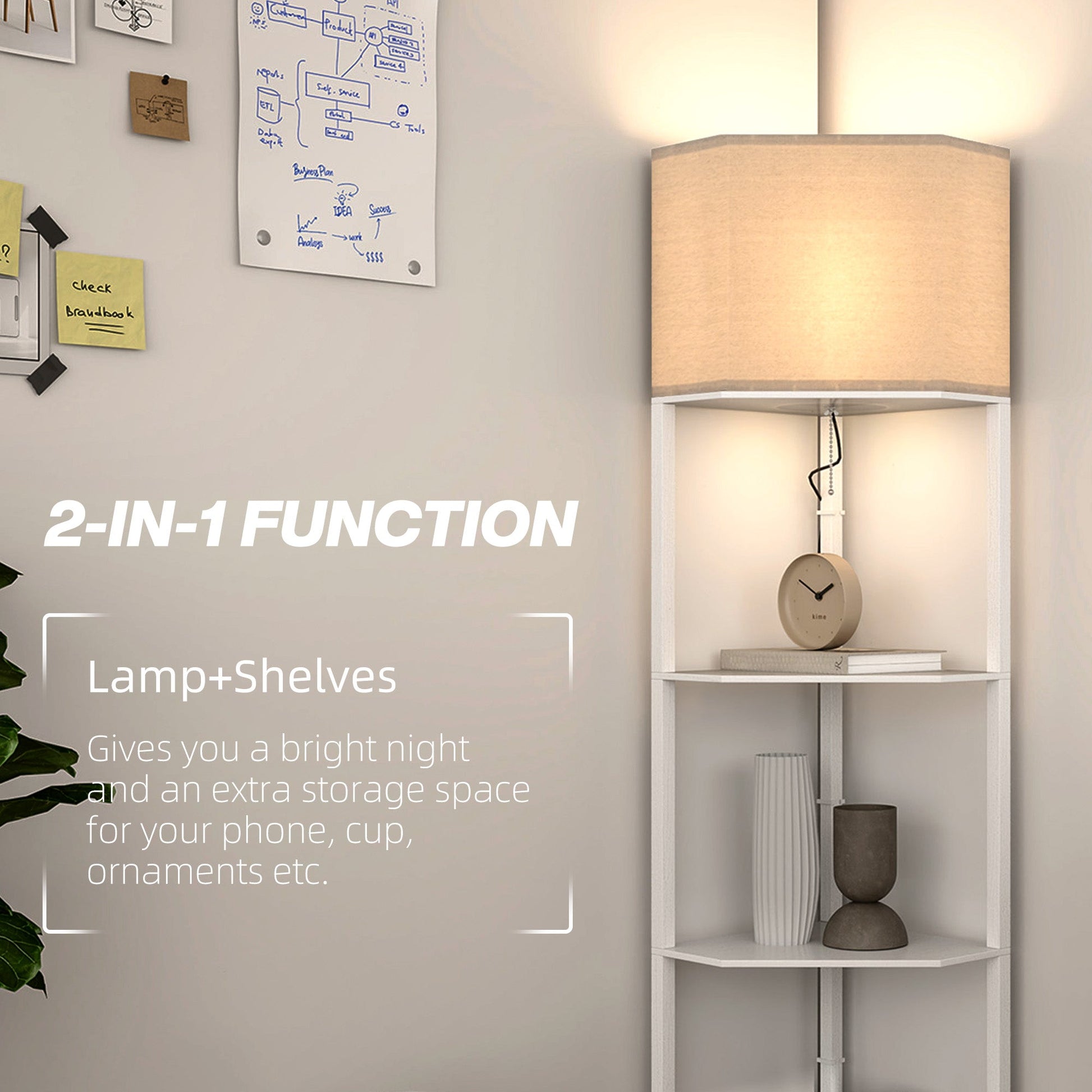 Three-Shelf Corner Floor Lamp - White-3