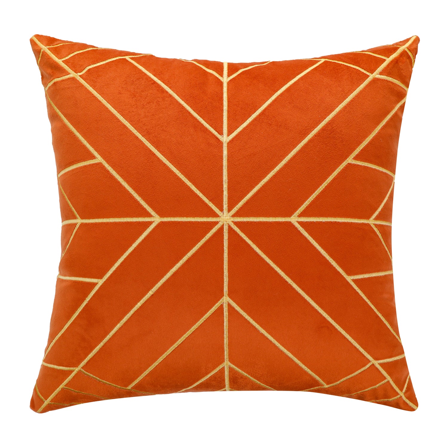 Gold Embroidery Velvet Cushion Cover (18x18" - 45x45 cm) - Orange Colour-0