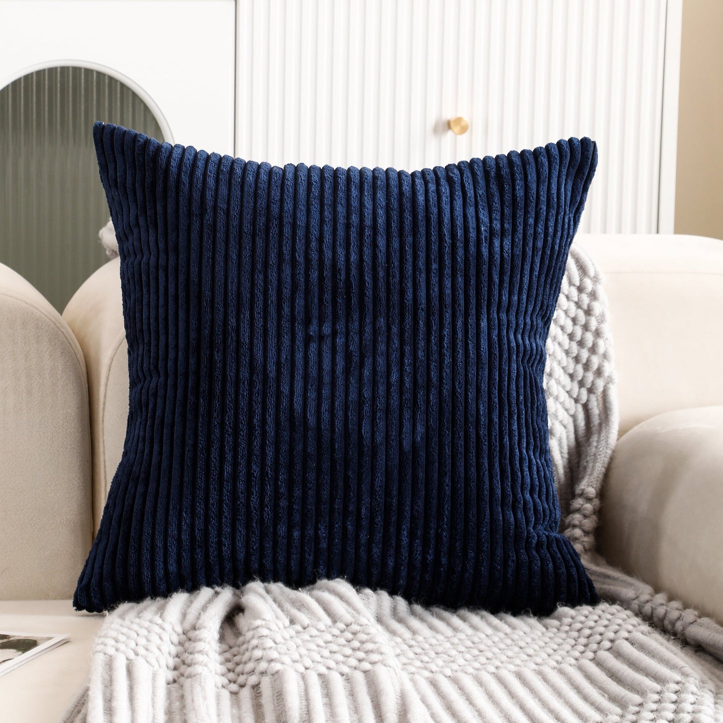 Corduroy Cushion Covers Home Sofa 50x50CM - Blue-0
