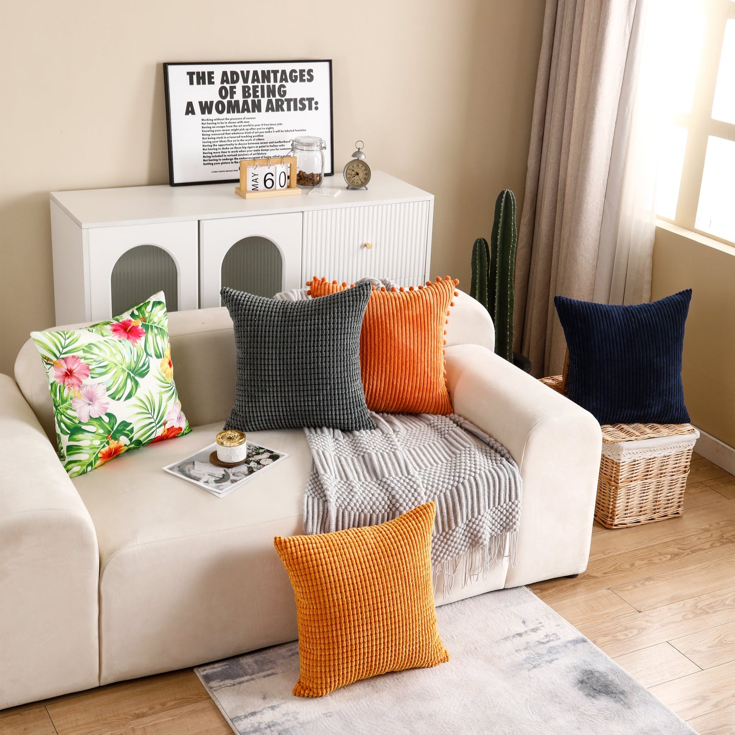 Corduroy Cushion Covers Home Sofa 50x50CM - Blue-2