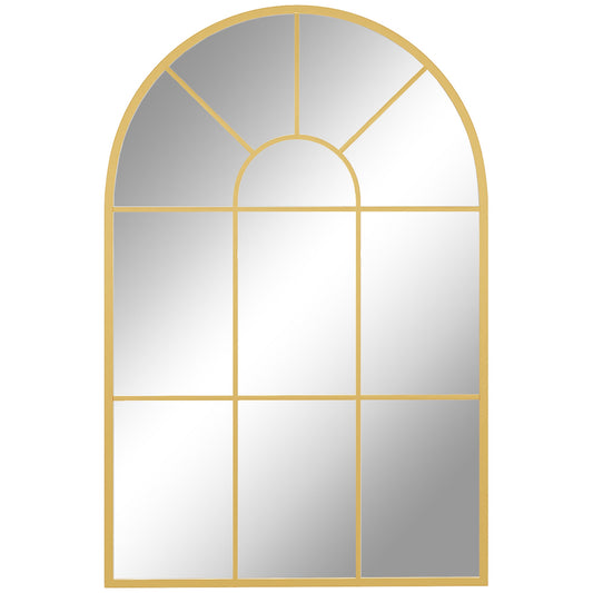 Modern Arched Wall Mirror, 91 x 60 cm Window Mirrors for Living Room, Bedroom, Gold Tone-0