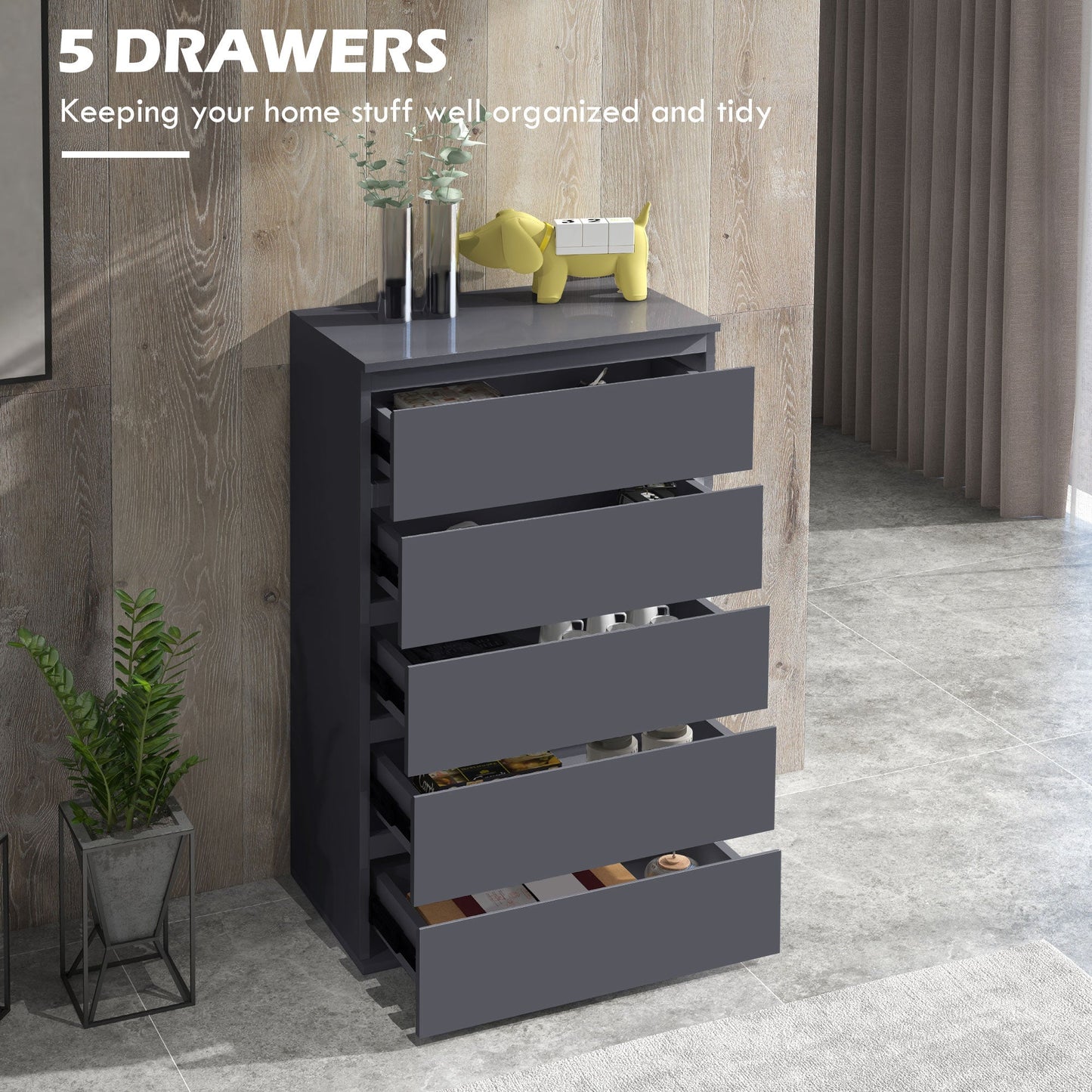 High Gloss Chest of Drawers, 5-Drawer Storage Cabinets, Modern Dresser, Storage Drawer Unit for Bedroom-3