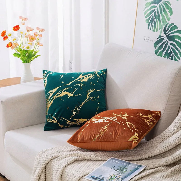 Gold Marble Pattern Design Velvet Cushion Covers 45 x 45 cm - Available in 3 Colours-1