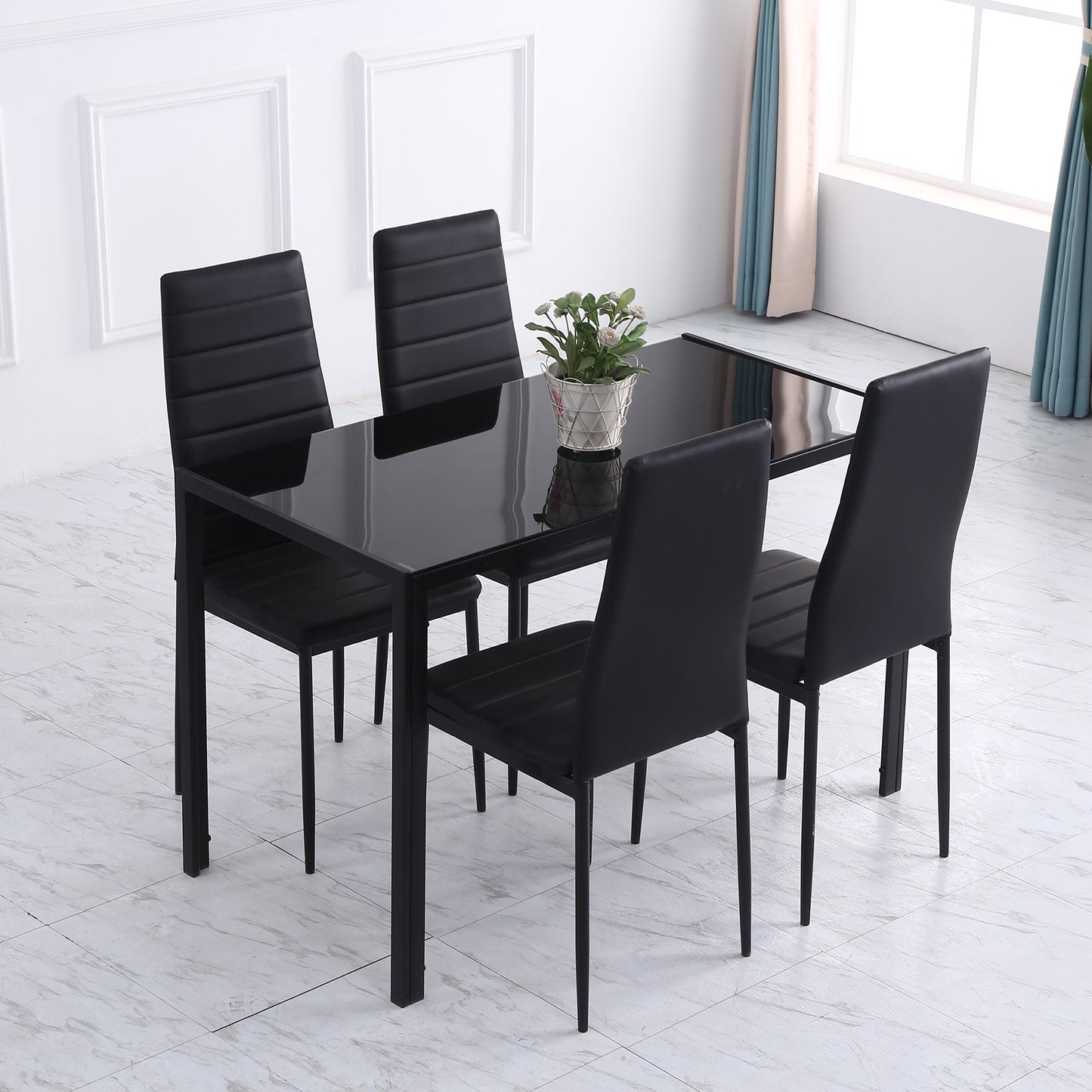 Modern Rectangular Dining Table for 4 People with Tempered Glass Top & Metal Legs for Dining Room, Living Room (Chairs Not Included)-0