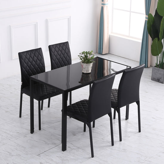 HOMCOM Diamond Stitch Black Chairs Set of 4