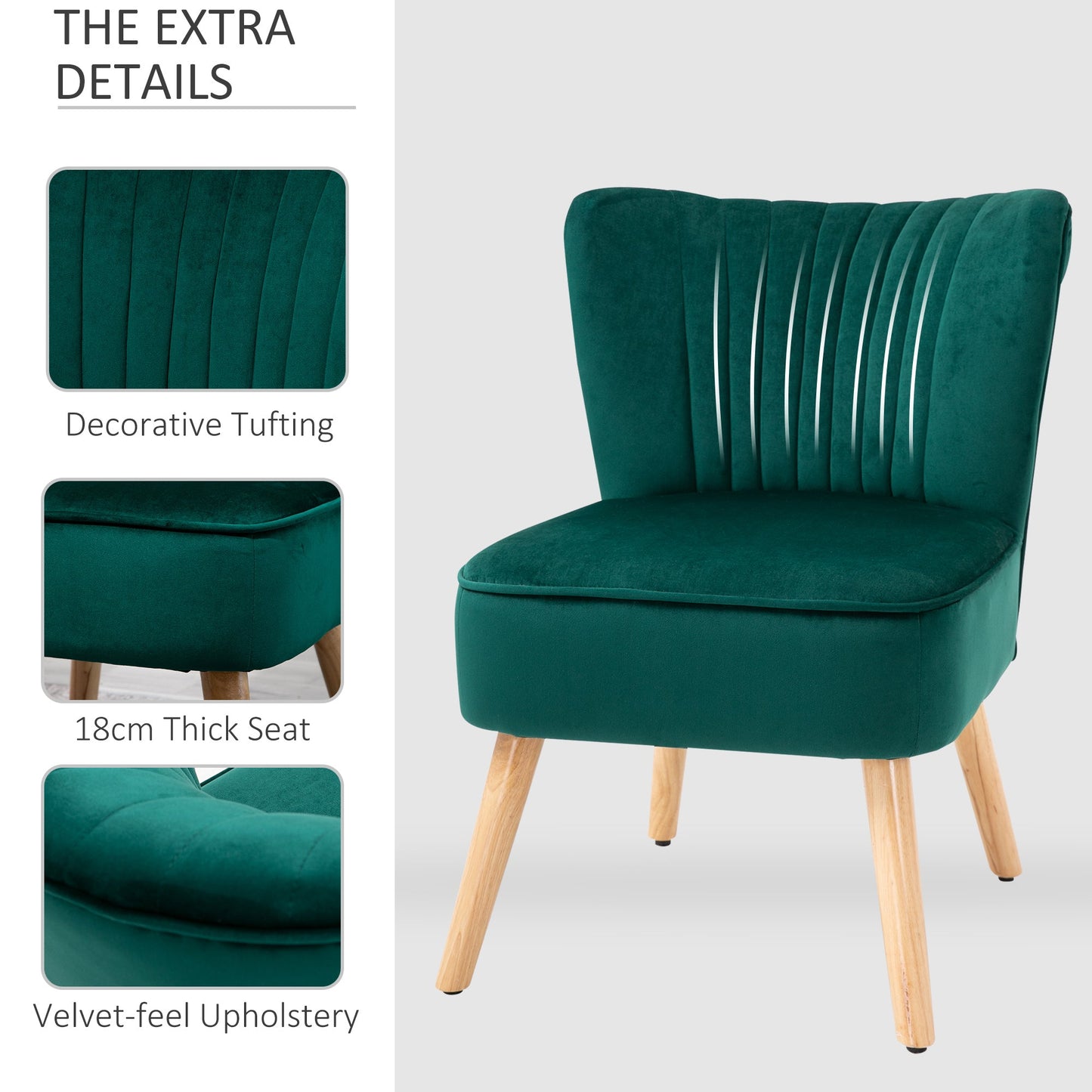 Velvet Accent Chair Occasional Tub Seat Padding Curved Back with Wood Frame Legs Home Furniture Set of 2 Green-4