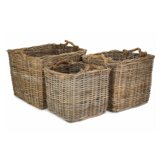 Square Grey Rattan Log Basket-0