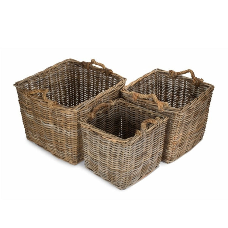 Square Grey Rattan Log Basket-1