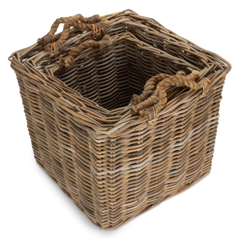 Square Grey Rattan Log Basket-2