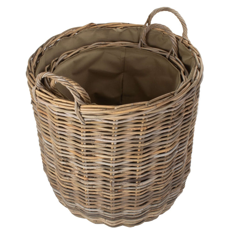 Cordura Lined Tall Round Fireside Rattan Log Basket-3