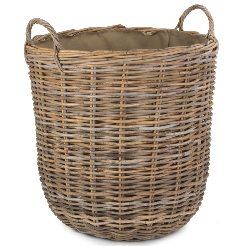Cordura Lined Tall Round Fireside Rattan Log Basket-4