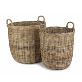 Tall Round Fireside Grey Rattan Log Basket-0