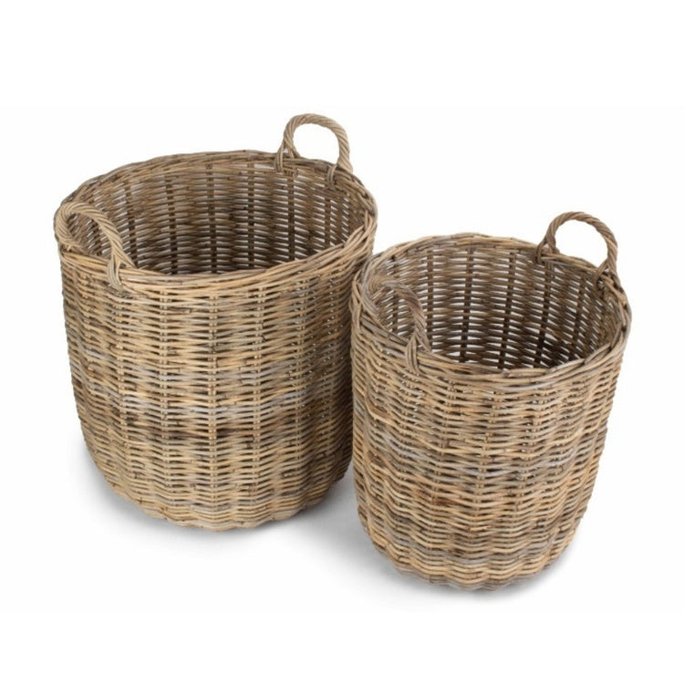 Tall Round Fireside Grey Rattan Log Basket-1