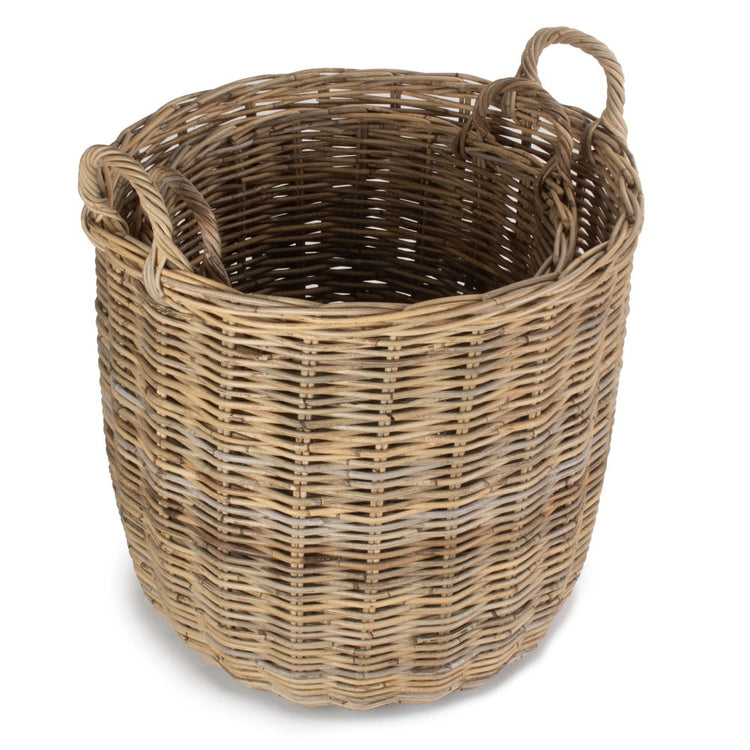 Tall Round Fireside Grey Rattan Log Basket-2