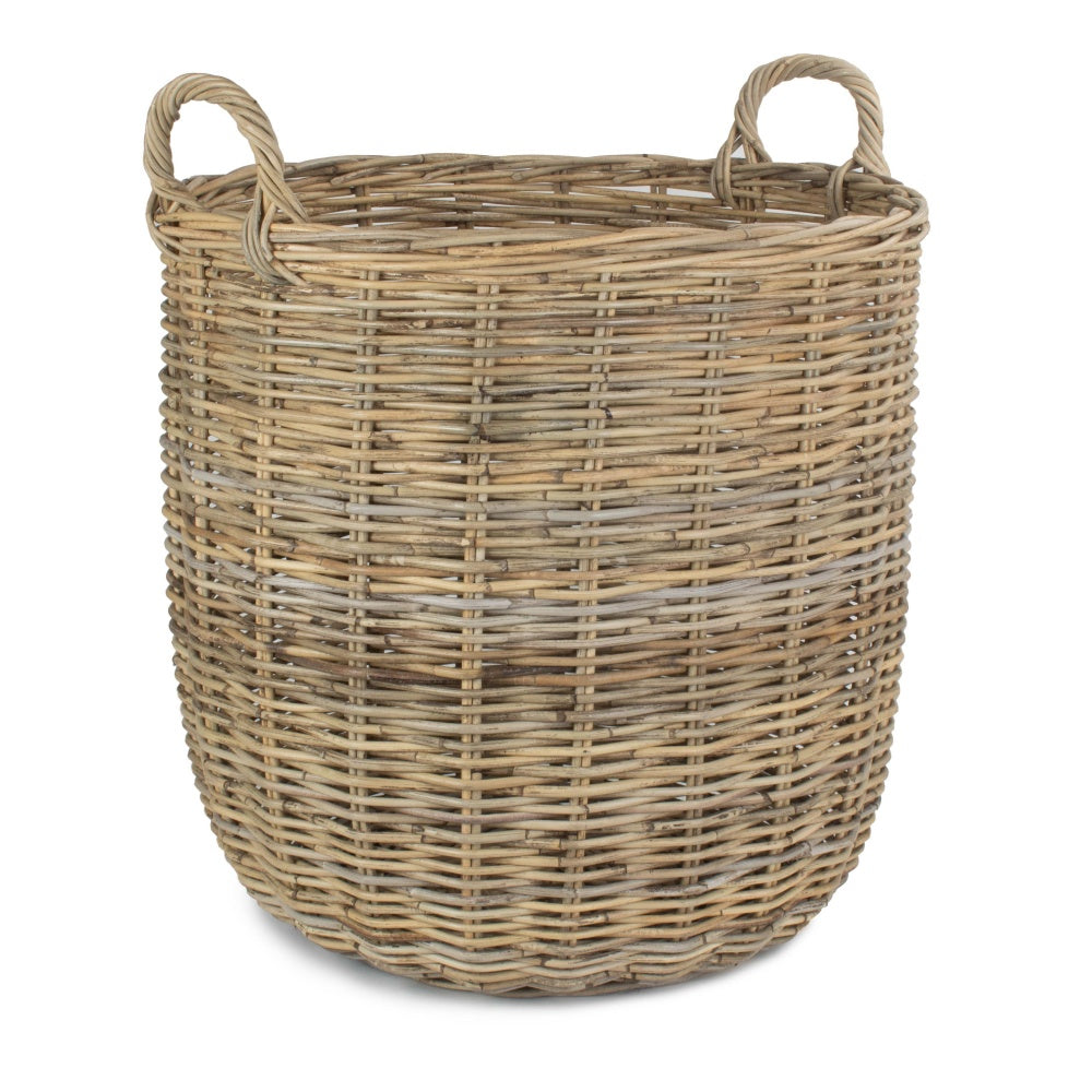 Tall Round Fireside Grey Rattan Log Basket-3