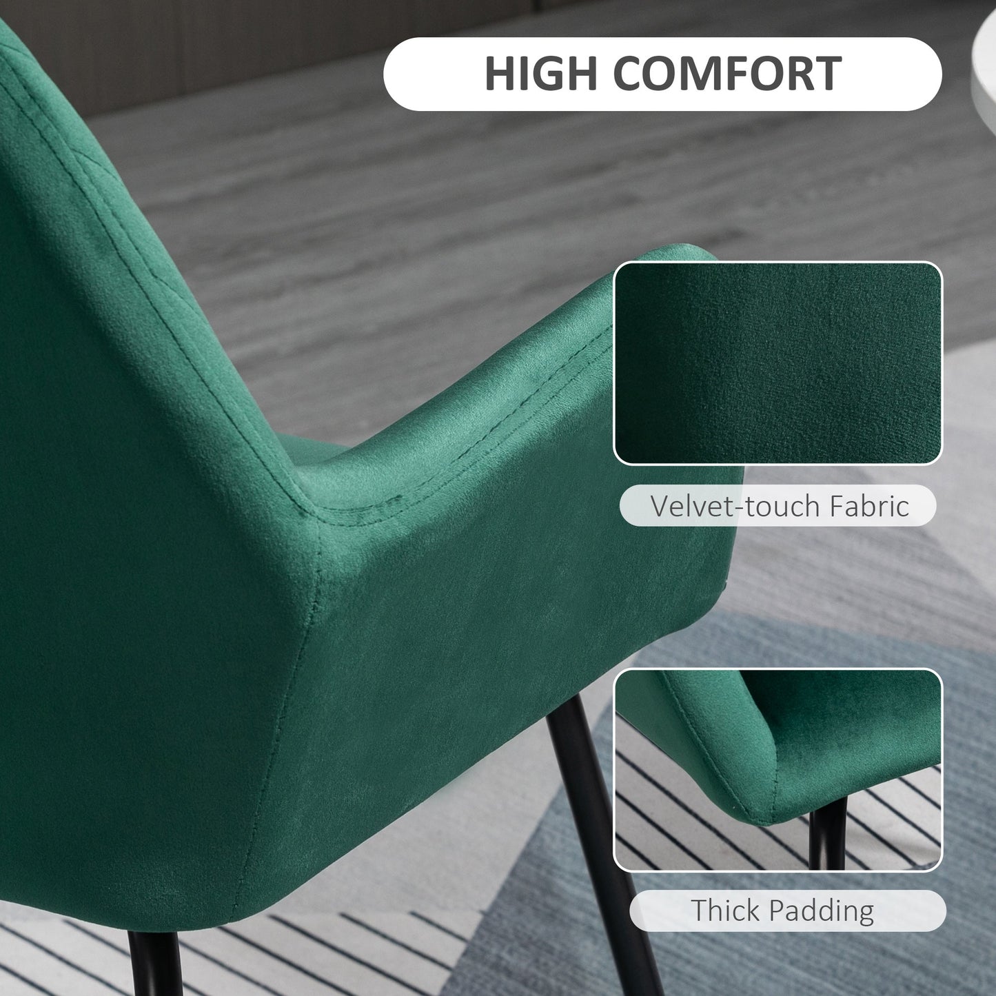 Modern Accent Chair, Velvet-Feel Fabric Upholstered Armchair with Metal Base for Living Room, Set of 2, Green-4