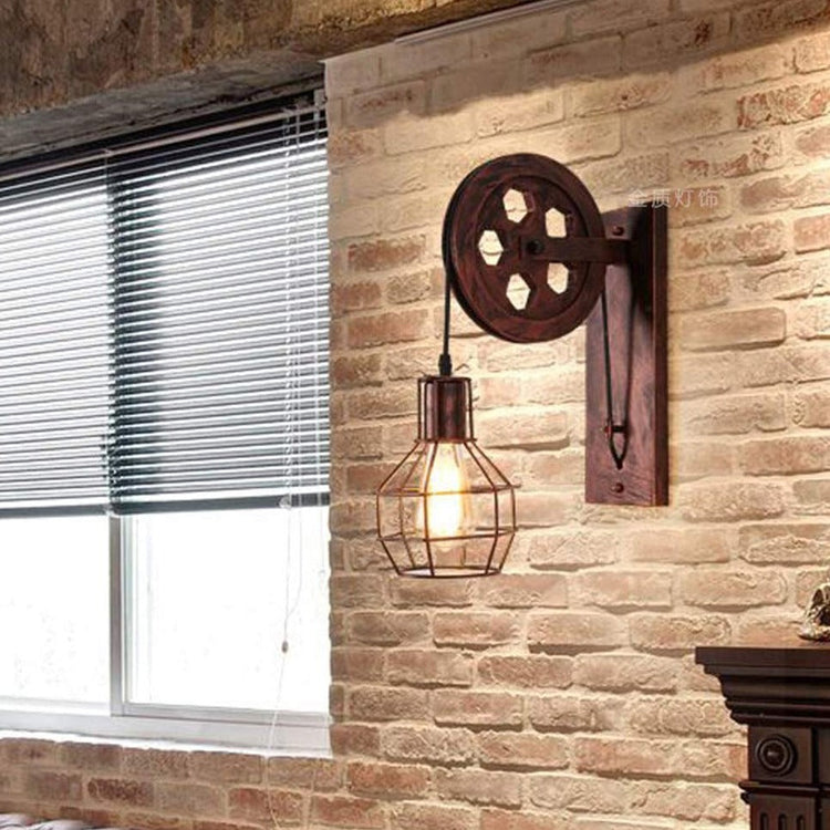 Retro Vintage Pulley Light Shade Wheel Ceiling Lifting Industrial  UK~2690-3