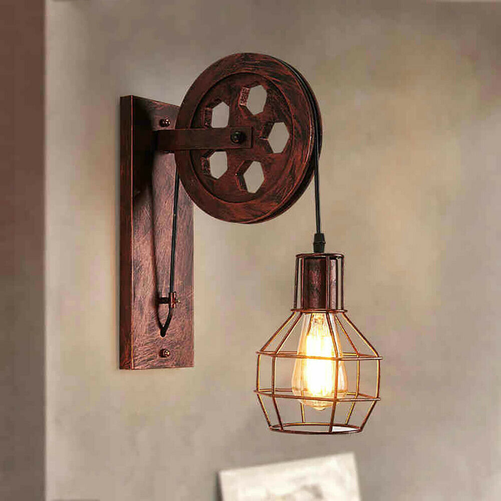 Retro Vintage Pulley Light Shade Wheel Ceiling Lifting Industrial  UK~2690-0