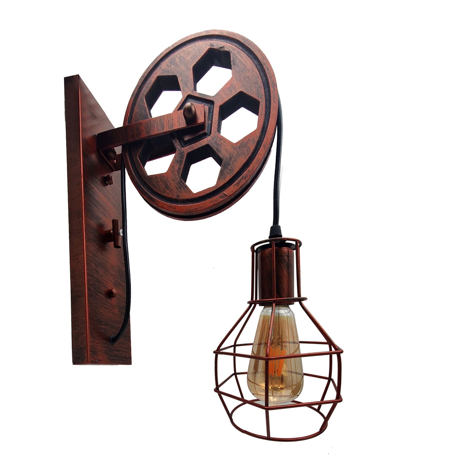 Retro Vintage Pulley Light Shade Wheel Ceiling Lifting Industrial  UK~2690-1