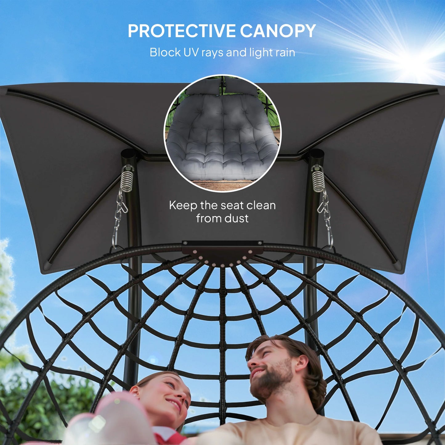 Outsunny Rattan Double Hanging Egg Chair with Canopy - Black