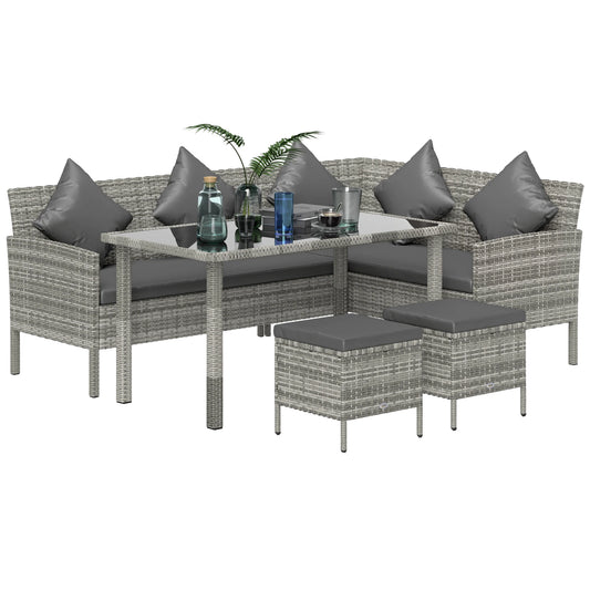Outsunny 5 Piece Rattan Garden Furniture Set with Glass Top Table