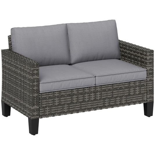 Two-Seater Rattan Outdoor Sofa - Dark Grey