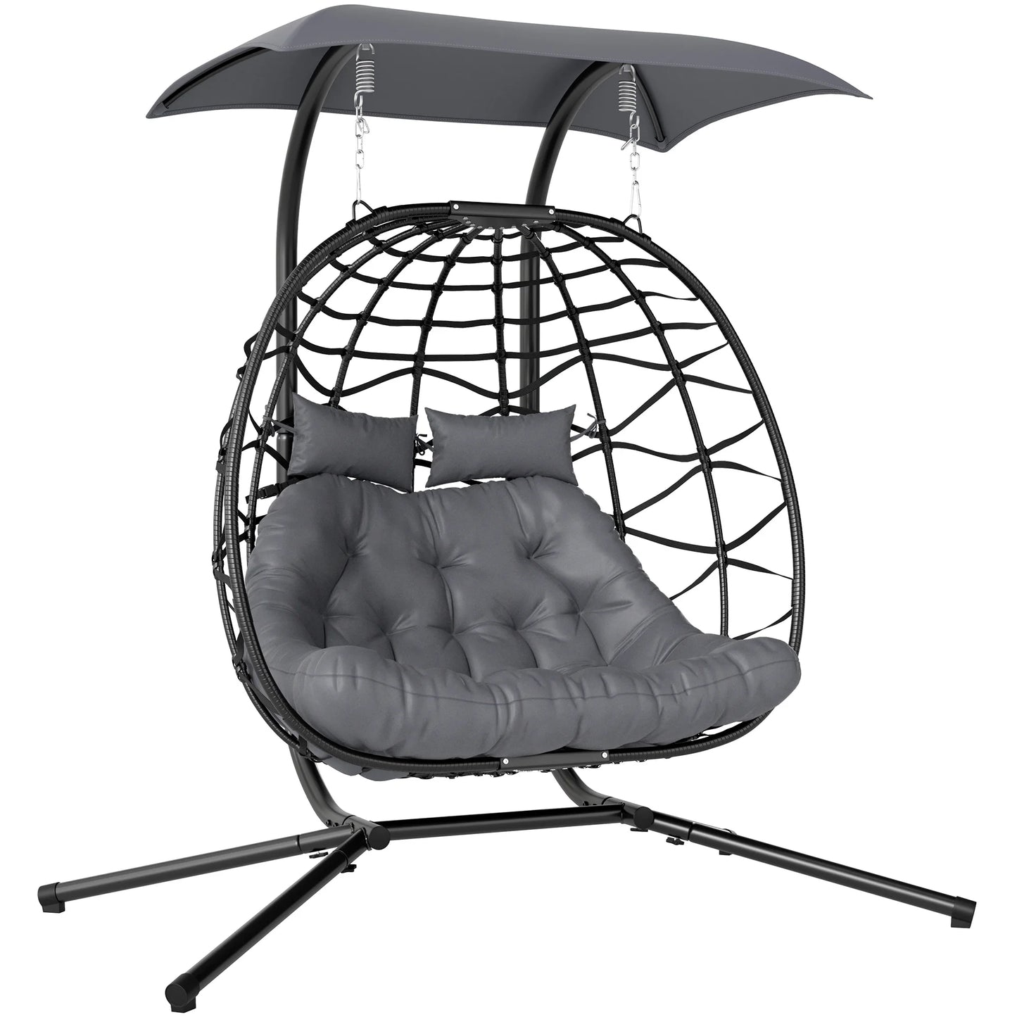 Outsunny Rattan Double Hanging Egg Chair with Canopy - Black