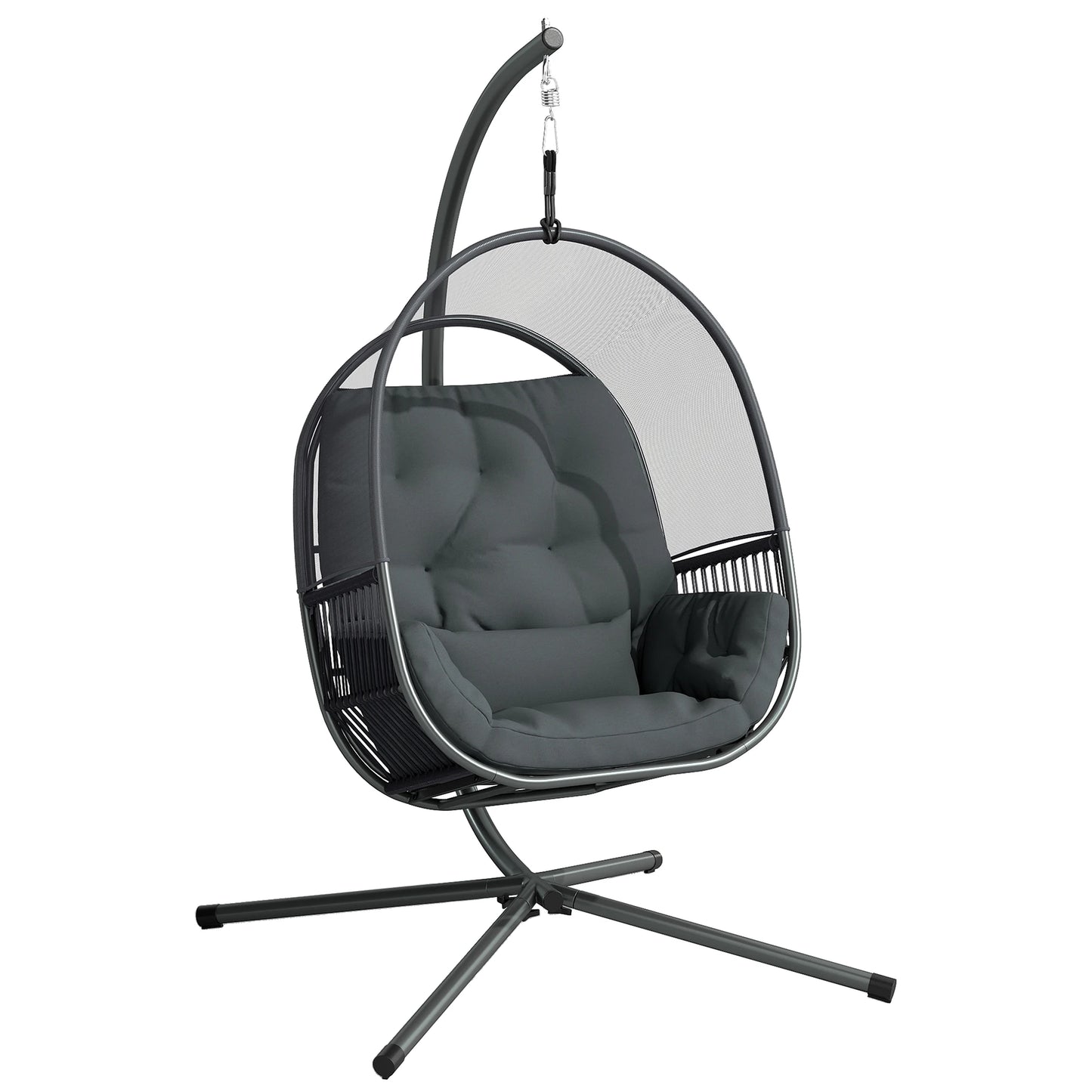 Outsunny Hanging Mesh Egg Chair with Stand and Cushions
