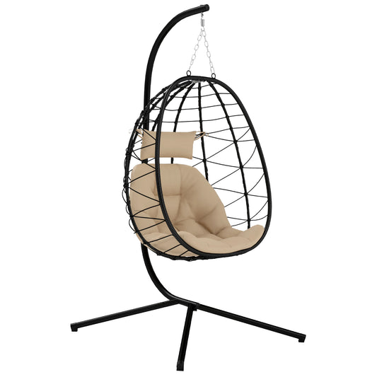 Serenity Rattan Hanging Egg Chair with Stand & Cushion - Black