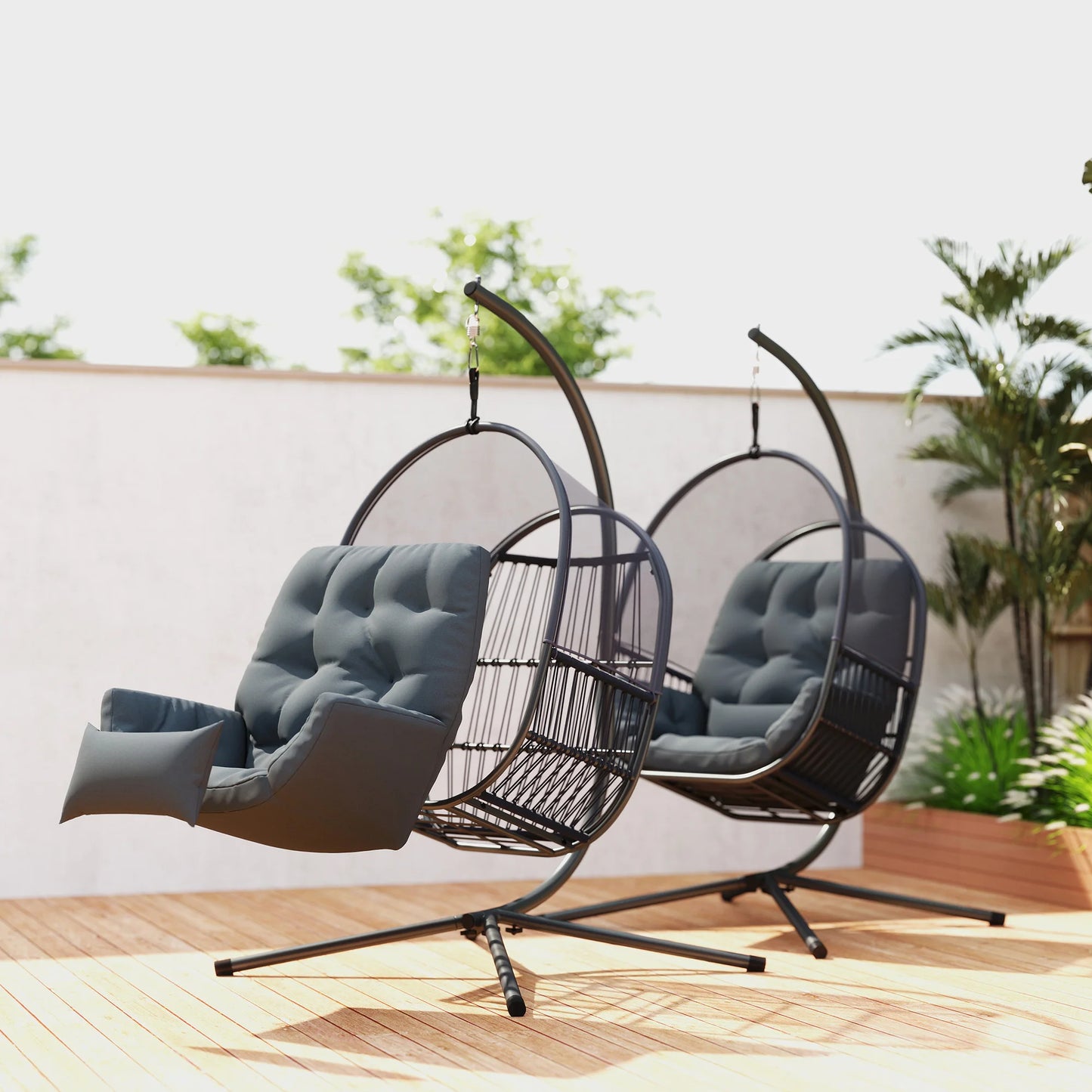 Outsunny Hanging Mesh Egg Chair with Stand and Cushions
