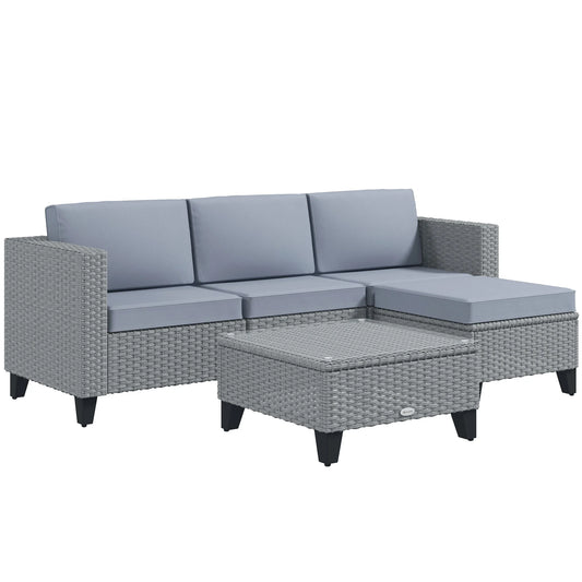 5-Piece Rattan Patio Furniture Set with Corner Sofa - Light Grey