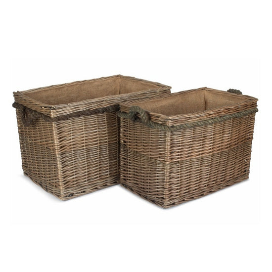 Rectangular Rope Handled Wicker Log Basket