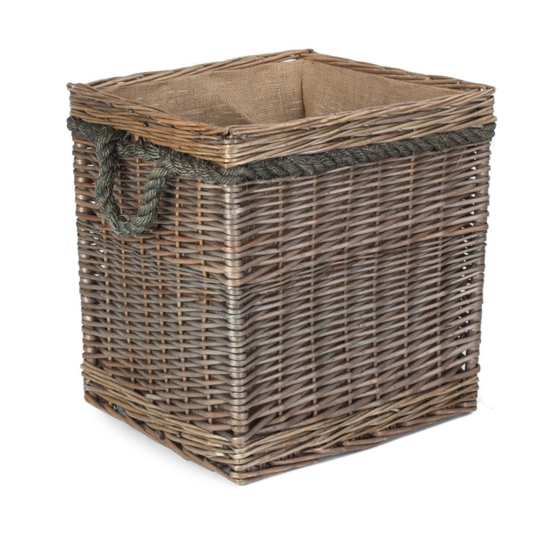 Square Rope Handled Wicker Log Basket-0