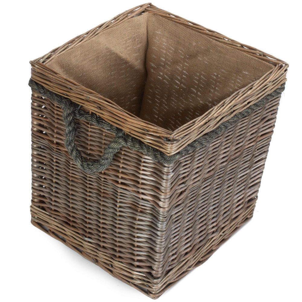 Square Rope Handled Wicker Log Basket-1