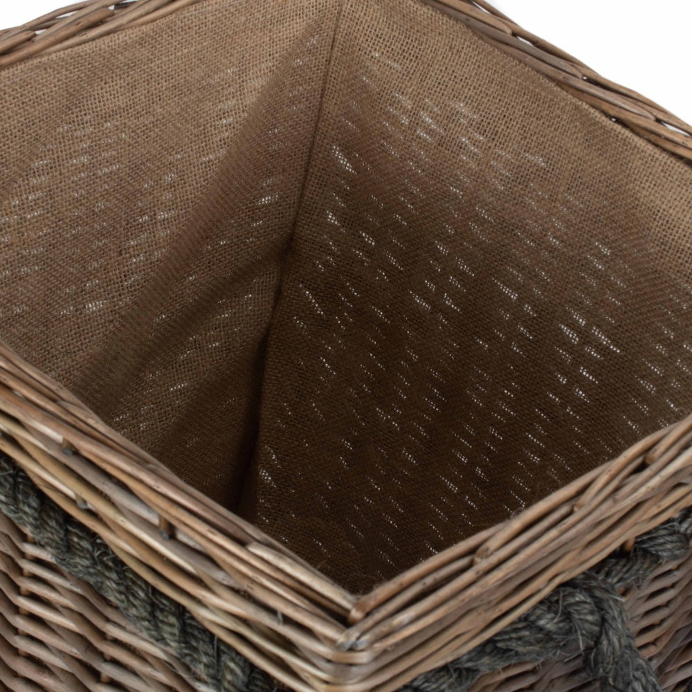 Square Rope Handled Wicker Log Basket-4